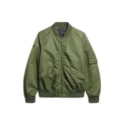 Kurtka puchowa Superdry Bomber Merchant MA1. Zielone kurtki Superdry, m, bez wzorów, z puchu, bez kaptura. W wyprzedaży za 432.00 zł.