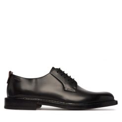 Półbuty HUGO. Czarne eleganckie półbuty Hugo, bez wzorów, bez obcasa, bez zapięcia. Za 1,349.00 zł.