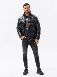 Kurtka męska zimowa puffer błyszcząca - czarna V1 - Rozmiar: XXL. Czarne kurtki Ombre Clothing, na zimę, m, bez wzorów, bez kaptura. W wyprzedaży za 239.99 zł.