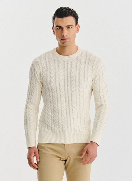 PAKO LORENTE - Beżowy sweter męski z kaszmirem. Brązowe swetry nierozpinane Pako Lorente, na jesień, m, bez wzorów, z bawełny, bez kołnierzyka, bez ramiączek. Za 249.99 zł.