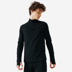 Koszulka do biegania z długim rękawem męska Kiprun Run 100 Warm ocieplana. Czarne bluzy KALENJI, m, bez wzorów, z elastanu, bez kaptura. Za 59.99 zł.