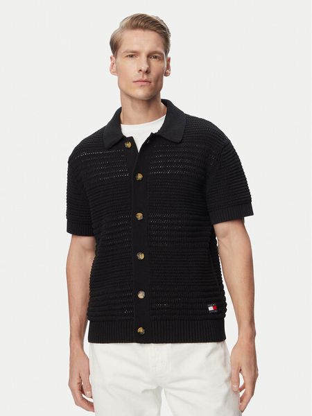 Tommy Jeans Koszula Crochet DM0DM23373 Czarny Regular Fit. Czarne koszule Tommy Jeans, m, bez wzorów, z jeansu, bez kołnierzyka, bez ramiączek. Za 489.99 zł.