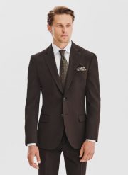 PAKO LORENTE – Ciemnobrązowa marynarka garniturowa. Brązowe garnitury Pako Lorente, m, bez wzorów, z elastanu. Za 999.99 zł.