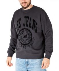 LEE CREW SEASONAL MĘSKA BLUZA KLASYCZNA LOGO NADRUK WASHED BLACK L84KRYON 112322639. Czarne bluzy Lee, l, bez wzorów, bez kaptura. Za 169.99 zł.