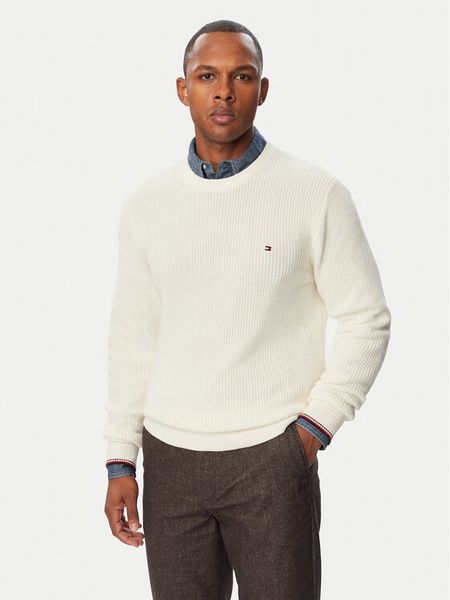Tommy Hilfiger Sweter MW0MW41516 Kremowy Regular Fit. Białe swetry rozpinane Tommy Hilfiger, m, bez wzorów, z bawełny, bez kołnierzyka, bez ramiączek. Za 569.99 zł.