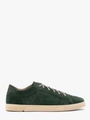 Welurowe półbuty męskie w sportowym stylu SAYMON. Zielone eleganckie półbuty Ryłko, bez wzorów, ze skóry, bez obcasa, bez zapięcia. Za 399.99 zł.