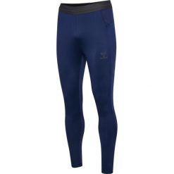 Legginsy Hummel Pro. Niebieskie legginsy długie sportowe Hummel, bez wzorów, na fitness i siłownię. Za 287.00 zł.