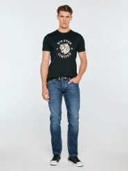 Koszulka męska z kontrastowym nadrukiem czarna renner 906. Czarne t-shirty BIG STAR, l, bez wzorów, z bawełny, bez kołnierzyka, bez ramiączek. Za 99.99 zł.