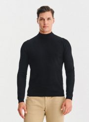 PAKO LORENTE – Czarny półgolf męski. Czarne swetry nierozpinane Pako Lorente, m, bez wzorów, z poliamidu, bez kołnierzyka, bez ramiączek. Za 169.99 zł.