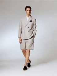 Szorty garniturowe z lnem - beżowy. Brązowe garnitury Reserved, l, bez wzorów, z bawełny. Za 149.99 zł.