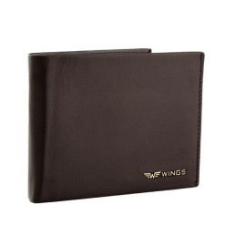 Męski brązowy portfel WINGS z naturalnej skóry koziej. Brązowe portfele Wings, bez wzorów, ze skóry. Za 79.90 zł.