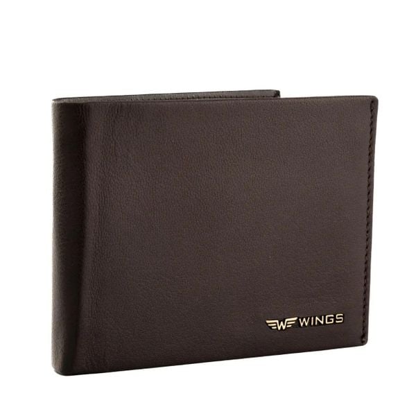 Męski brązowy portfel WINGS z naturalnej skóry koziej. Brązowe portfele Wings, bez wzorów, ze skóry. Za 79.90 zł.