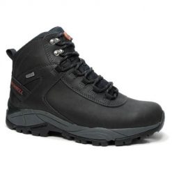 Buty trekkingowe męskie Merrell Vego Mid Leather Waterproof. Czarne buty turystyczne Merrell, na zimę, bez wzorów, z materiału, za kostkę, bez zapięcia, trekkingowe. Za 682.00 zł.