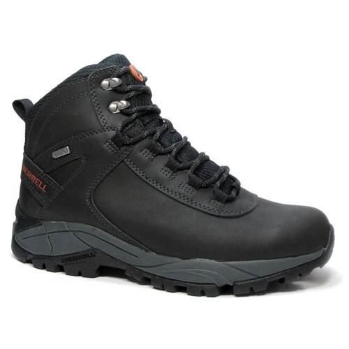 Buty trekkingowe męskie Merrell Vego Mid Leather Waterproof. Czarne buty turystyczne Merrell, na zimę, bez wzorów, z materiału, za kostkę, bez zapięcia, trekkingowe. Za 682.00 zł.