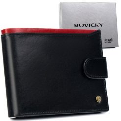 Portfel skórzany Rovicky N992L-RVT Black+Red czarny. Czarne portfele ROVICKY, bez wzorów, ze skóry. Za 81.99 zł.