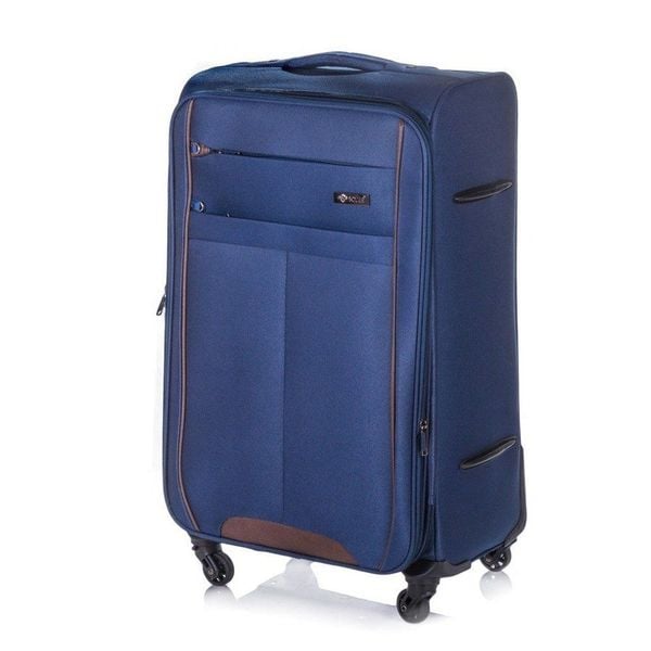 Walizka miękka średnia M Solier STL1311 granatowo-brązowa. Brązowe walizki Solier, bez wzorów, z materiału, małe. Za 199.99 zł.