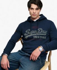 Superdry Bluza z kapturem Vintage Logo Heritage Relaxed Deep Sea Blue Marl. Niebieskie bluzy z kapturem Superdry, m, bez wzorów, z materiału, z kapturem. Za 402.90 zł.
