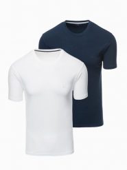 Zestaw męskich t-shirtów z okrągłym dekoltem – biały/granat V1 Z101 - XXL. Białe t-shirty Ombre Clothing, l, bez wzorów, z bawełny, bez kołnierzyka, bez ramiączek. W wyprzedaży za 89.99 zł.