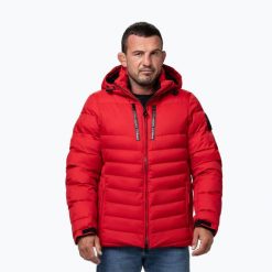 Kurtka zimowa męska Pitbull Crestline Padded Hooded. Czerwone kurtki PITBULL, na zimę, l, bez wzorów, z materiału, bez kaptura. Za 489.99 zł.