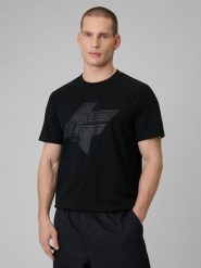 4F T-shirt regular z nadrukiem męski - czarna L. Czarne t-shirty 4F, l, bez wzorów, z materiału, bez kołnierzyka, bez ramiączek. Za 69.99 zł.