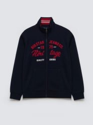 Bluza męska rozpinana z dużą aplikacją granatowa Shon 403. Niebieskie bluzy BIG STAR, l, z aplikacjami, z bawełny, bez kaptura. Za 249.99 zł.