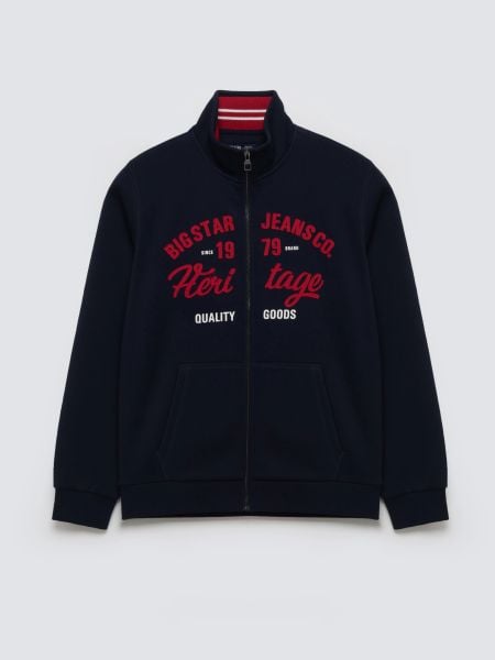 Bluza męska rozpinana z dużą aplikacją granatowa Shon 403. Niebieskie bluzy BIG STAR, l, z aplikacjami, z bawełny, bez kaptura. Za 249.99 zł.