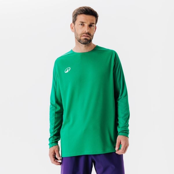 Koszulka do piłki nożnej z długim rękawem Kipsta Viralto Club. Zielone bluzki z długim rękawem KIPSTA, l, bez wzorów, z materiału, bez kołnierzyka, bez ramiączek. Za 69.99 zł.