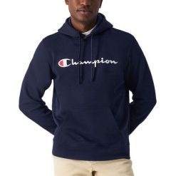 Bluza męska z kapturem męska do turystytki Champion Hooded Sweatshirt granatowa. Niebieskie bluzy z kapturem Champion, m, bez wzorów, z kapturem. Za 313.16 zł.
