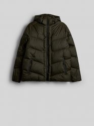 4F Kurtka zimowa puchowa z wypełnieniem naturalnym męska - khaki XL. Brązowe kurtki 4F, na zimę, m, bez wzorów, z materiału, bez kaptura. Za 699.99 zł.