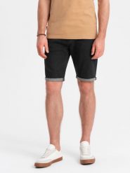 Szorty jeansowe męskie z podwiniętymi nogawkami – czarne V4 OM-SRDS-0134 - XXL. Czarne szorty Ombre Clothing, l, bez wzorów, z bawełny, eleganckie. W wyprzedaży za 119.99 zł.
