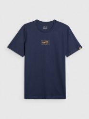 4F T-shirt regular z nadrukiem męski - granatowy XL. Niebieskie t-shirty 4F, m, bez wzorów, z bawełny, bez kołnierzyka, bez ramiączek. Za 79.99 zł.