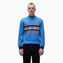 Sweter męski Napapijri D-Sardona. Niebieskie swetry nierozpinane Napapijri, m, bez wzorów, bez kołnierzyka, bez ramiączek. Za 579.99 zł.