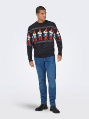 ONLY & SONS Sweter w kolorze czarnym rozmiar: L. Czarne swetry nierozpinane Only & Sons, l, bez wzorów, z bawełny, bez kołnierzyka, bez ramiączek. Za 100.52 zł.