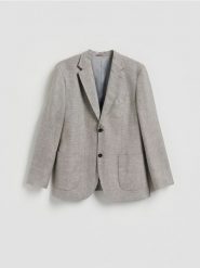 Marynarka slim fit z lnem - ciemnoszary. Szare garnitury Reserved, l, bez wzorów, z tkaniny. Za 359.99 zł.