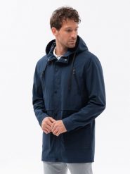 Kurtka męska parka z kieszeniami cargo - granatowa V1 OM-JANP-22FW-004 - XL. Niebieskie kurtki Ombre Clothing, m, bez wzorów, bez kaptura. W wyprzedaży za 109.99 zł.