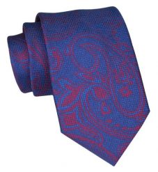 Klasyczny Krawat Męski - ALTIES - Niebieski w Duży Wzór. Niebieskie krawaty i muchy Alties, bez wzorów, z tkaniny. Za 49.00 zł.