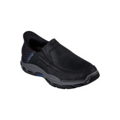 Buty sportowe Sneakersy męskie, Skechers Respected - Elgin Slip-ins. Czarne buty sportowe casual Skechers, bez wzorów, ze skóry, bez zapięcia. Za 399.99 zł.