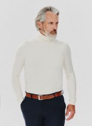 PAKO LORENTE – Biały gładki golf męski. Białe golfy Pako Lorente, m, bez wzorów, z bawełny, bez ramiączek. Za 79.99 zł.