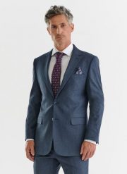 PAKO LORENTE – Granatowa marynarka garniturowa w pepitkę. Garnitury Pako Lorente, na ślub cywilny, bez wzorów. Za 699.99 zł.