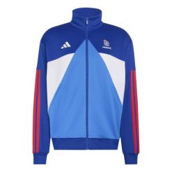 Kurtka dresowa Francja 2026/27. Niebieskie kurtki Adidas, bez wzorów, z dresówki, bez kaptura. Za 325.00 zł.