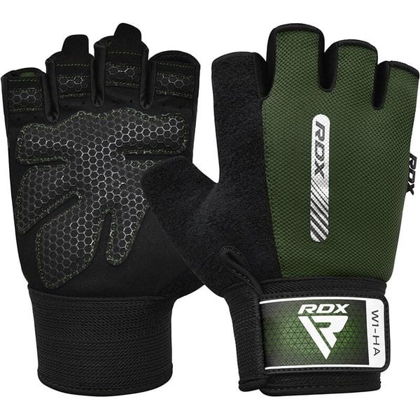 Rękawiczki fitness W1 - Z otwartymi palcami - Zielony – M. Czarne rękawiczki RDX SPORTS, bez wzorów, z bawełny. Za 179.99 zł.