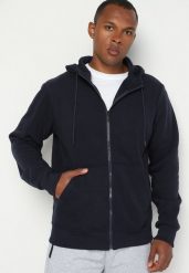 Granatowa Bluza z Kapturem i Suwakiem Azadah. Niebieskie bluzy Born2be, m, bez wzorów, z dresówki, z kapturem. W wyprzedaży za 84.99 zł.