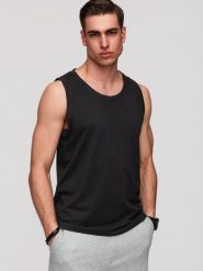 Męska bawełniana koszulka tank top BASIC – czarna V3 - Rozmiar: XXL. Czarne bezrękawniki Ombre Clothing, m, z aplikacjami, z bawełny, bez kołnierzyka, bez ramiączek. Za 119.99 zł.