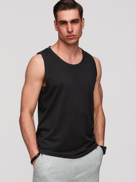 Męska bawełniana koszulka tank top BASIC – czarna V3 - Rozmiar: XXL. Czarne bezrękawniki Ombre Clothing, m, z aplikacjami, z bawełny, bez kołnierzyka, bez ramiączek. Za 119.99 zł.