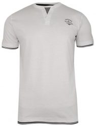 Biały Bawełniany T-Shirt -PAKO JEANS- Męski, Krótki Rękaw, Dekolt z Guzikami, Wstawka w Paski. Białe bluzki z długim rękawem Pako Jeans, m, bez wzorów, z bawełny, bez kołnierzyka, bez ramiączek. Za 75.00 zł.
