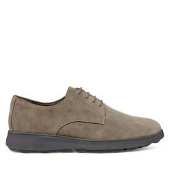 Półbuty Geox. Szare eleganckie półbuty Geox, bez wzorów, bez obcasa, bez zapięcia. Za 499.99 zł.