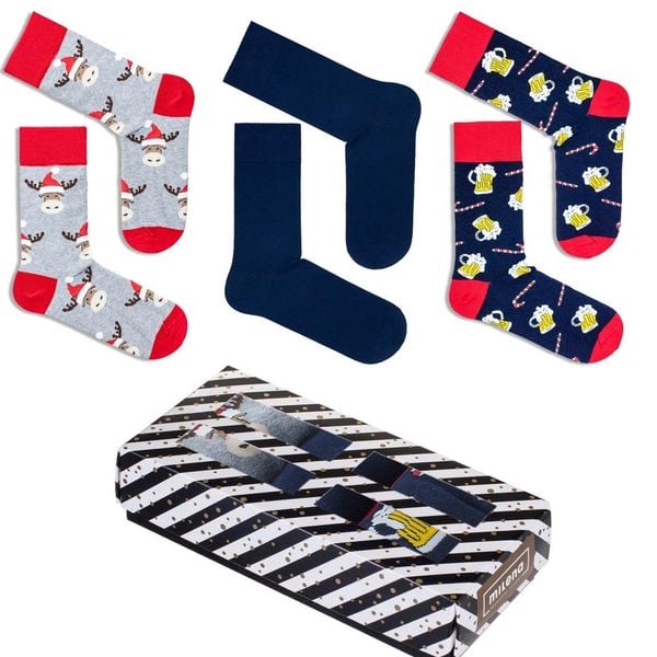 Zestaw na prezent męski - 3 pary skarpetek 1076. Skarpety Milena, bez wzorów, z bawełny. Za 48.00 zł.