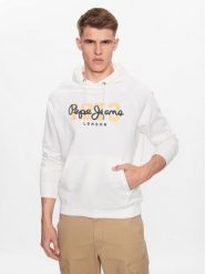 Pepe Jeans Bluza Meier Hoodie PM582482 Biały Regular Fit. Białe bluzy Pepe Jeans, m, bez wzorów, z bawełny, bez kaptura. Za 219.99 zł.
