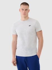 4F T-shirt regular gładki męski - szary S. Szare t-shirty 4F, m, bez wzorów, z bawełny, bez kołnierzyka, bez ramiączek. Za 49.99 zł.