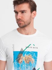 T-shirt męski bawełniany z nadrukiem California - biały V1 OM-TSPT-0128 - XL. Białe t-shirty Ombre Clothing, l, bez wzorów, z bawełny, bez kołnierzyka, bez ramiączek. W wyprzedaży za 29.99 zł.